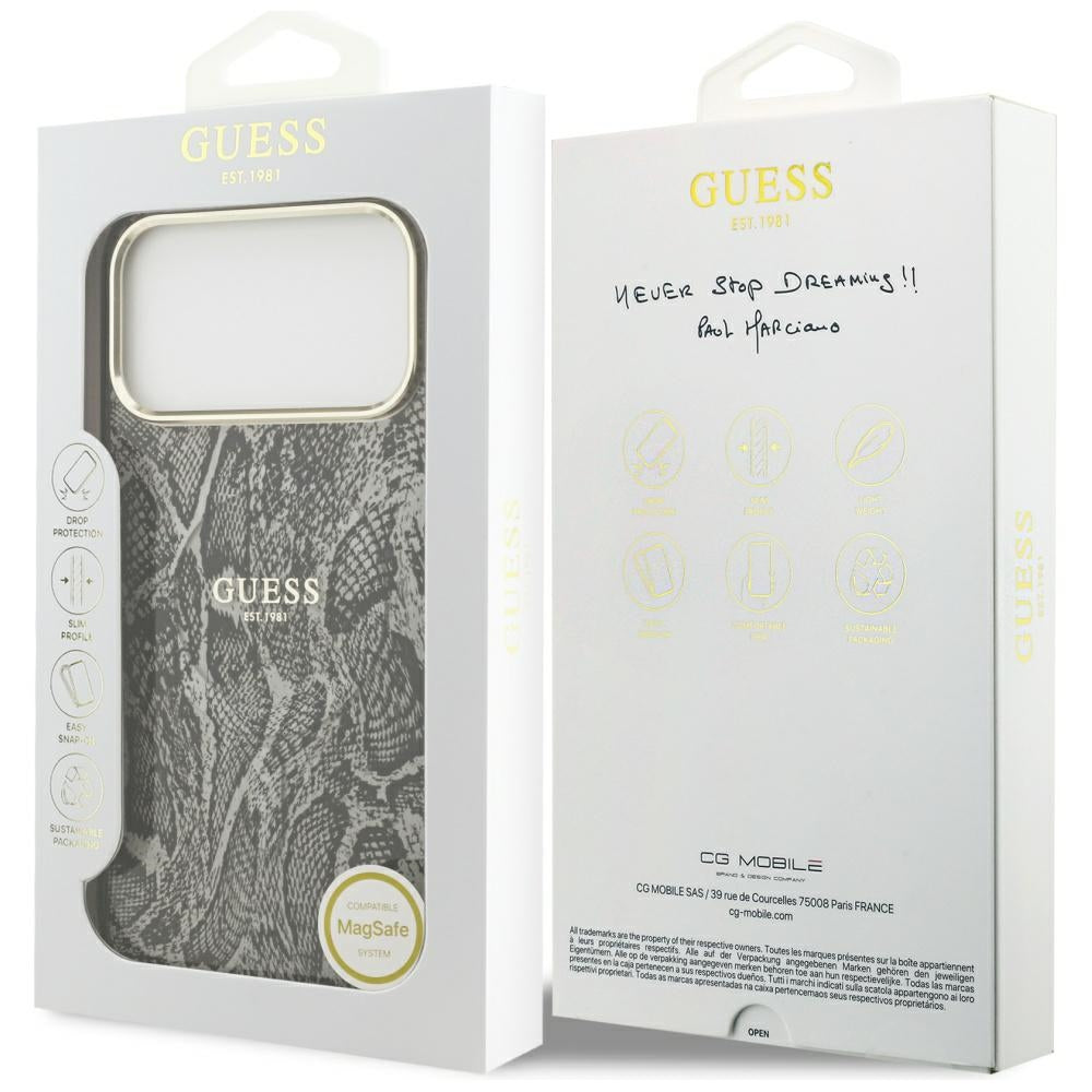 Capa MagSafe para Apple iPhone 17 Pro Max, Guess, Padrão Python, Preta