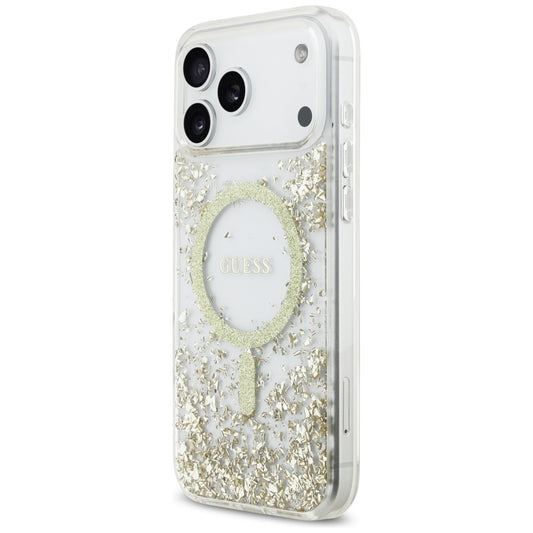 Capa MagSafe para Apple iPhone 17 Pro Max, Guess, Resin Bottom Glitter, Dourada