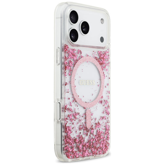 Capa MagSafe para Apple iPhone 17 Pro Max, Guess, Resin Bottom Glitter, Rosa