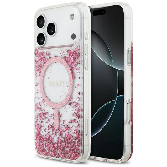 Capa MagSafe para Apple iPhone 17 Pro Max, Guess, Resin Bottom Glitter, Rosa