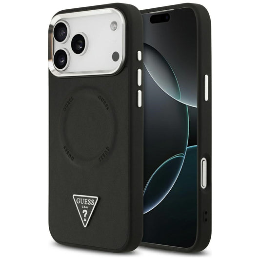 Capa MagSafe para Apple iPhone 17 Pro Max, Guess, Logotipo Triangular, Preta Prateada