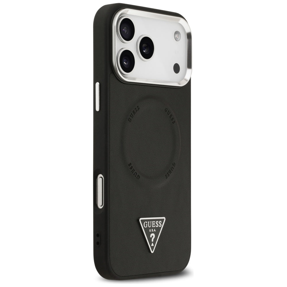 Capa MagSafe para Apple iPhone 17 Pro Max, Guess, Logotipo Triangular, Preta Prateada