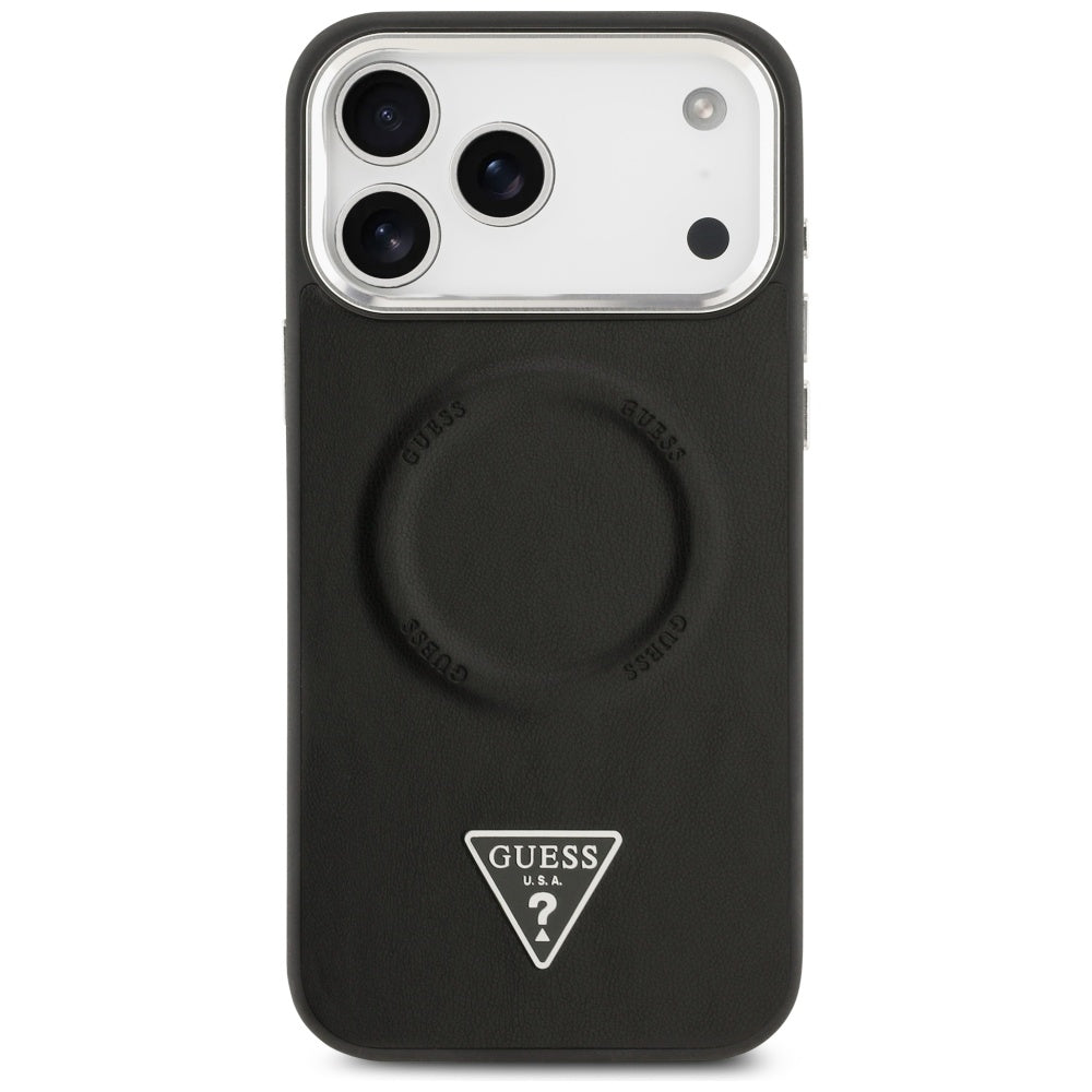 Capa MagSafe para Apple iPhone 17 Pro Max, Guess, Logotipo Triangular, Preta Prateada