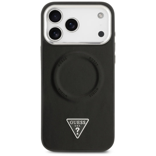 Capa MagSafe para Apple iPhone 17 Pro Max, Guess, Logotipo Triangular, Preta Prateada