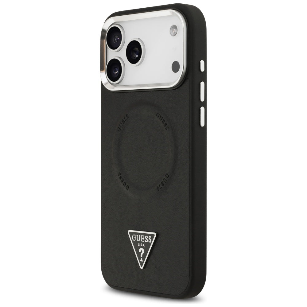 Capa MagSafe para Apple iPhone 17 Pro Max, Guess, Logotipo Triangular, Preta Prateada