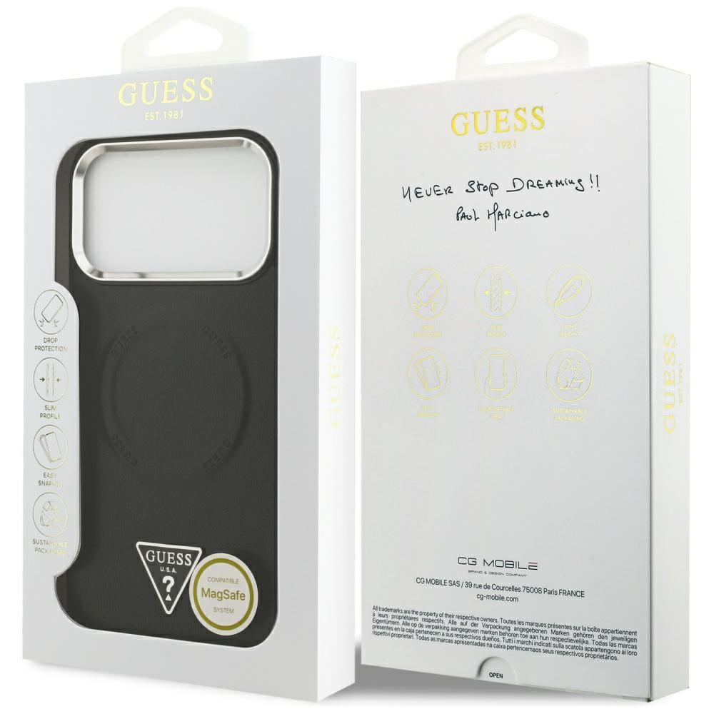 Capa MagSafe para Apple iPhone 17 Pro Max, Guess, Logotipo Triangular, Preta Prateada