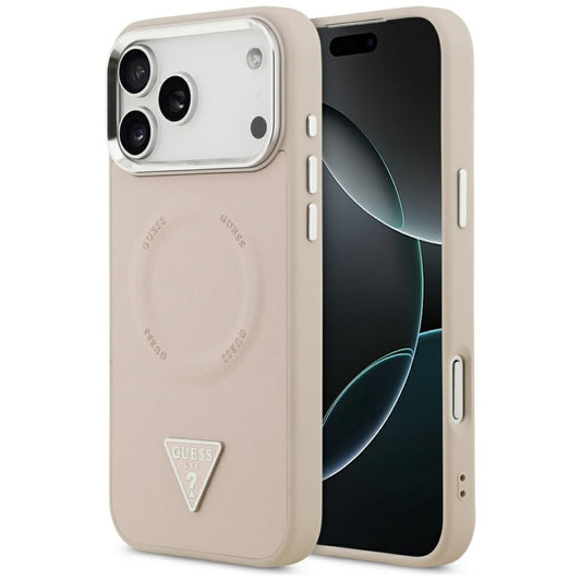 Capa MagSafe para Apple iPhone 17 Pro Max, Guess, Logo Triângulo, Rosa Prateado