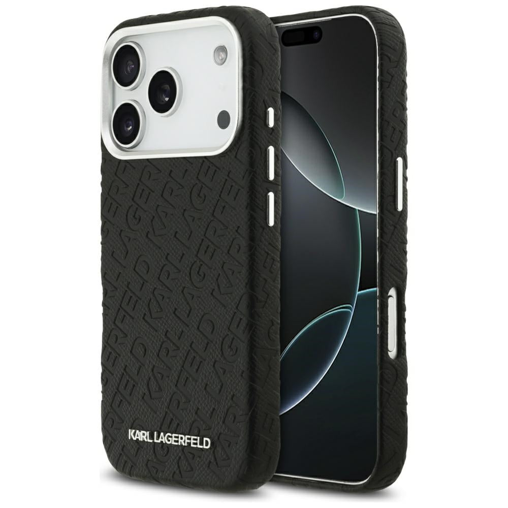 Capa MagSafe para Apple iPhone 17 Pro Max, Karl Lagerfeld, FW Stamped Karl, Preta