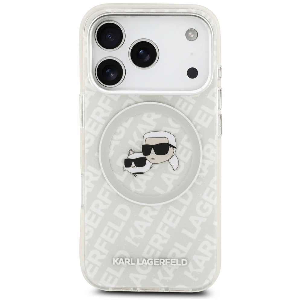 Capa MagSafe para Apple iPhone 17 Pro Max, Karl Lagerfeld, Glitter Karl & Choupette Head, Branca