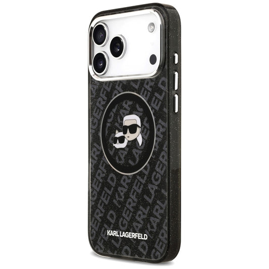 Capa MagSafe para Apple iPhone 17 Pro Max, Karl Lagerfeld, Glitter Karl & Choupette Head, Preta