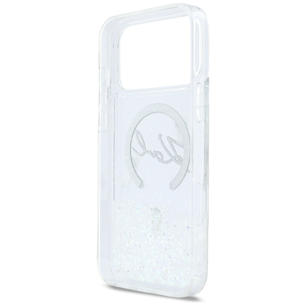 Capa MagSafe para Apple iPhone 17 Pro Max, Karl Lagerfeld, Glitter Karl Script Logo, Transparente