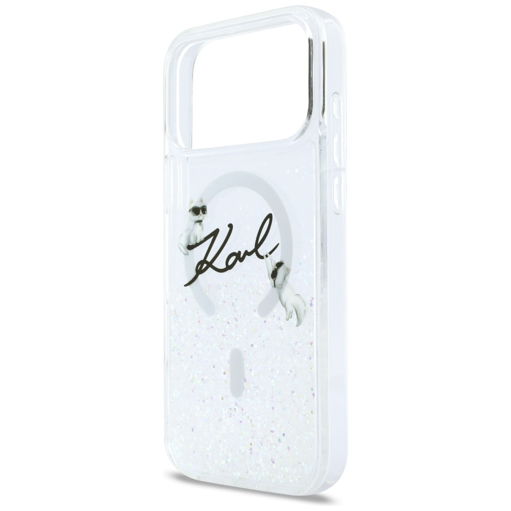 Capa MagSafe para Apple iPhone 17 Pro Max, Karl Lagerfeld, Glitter Karl Script Logo, Transparente