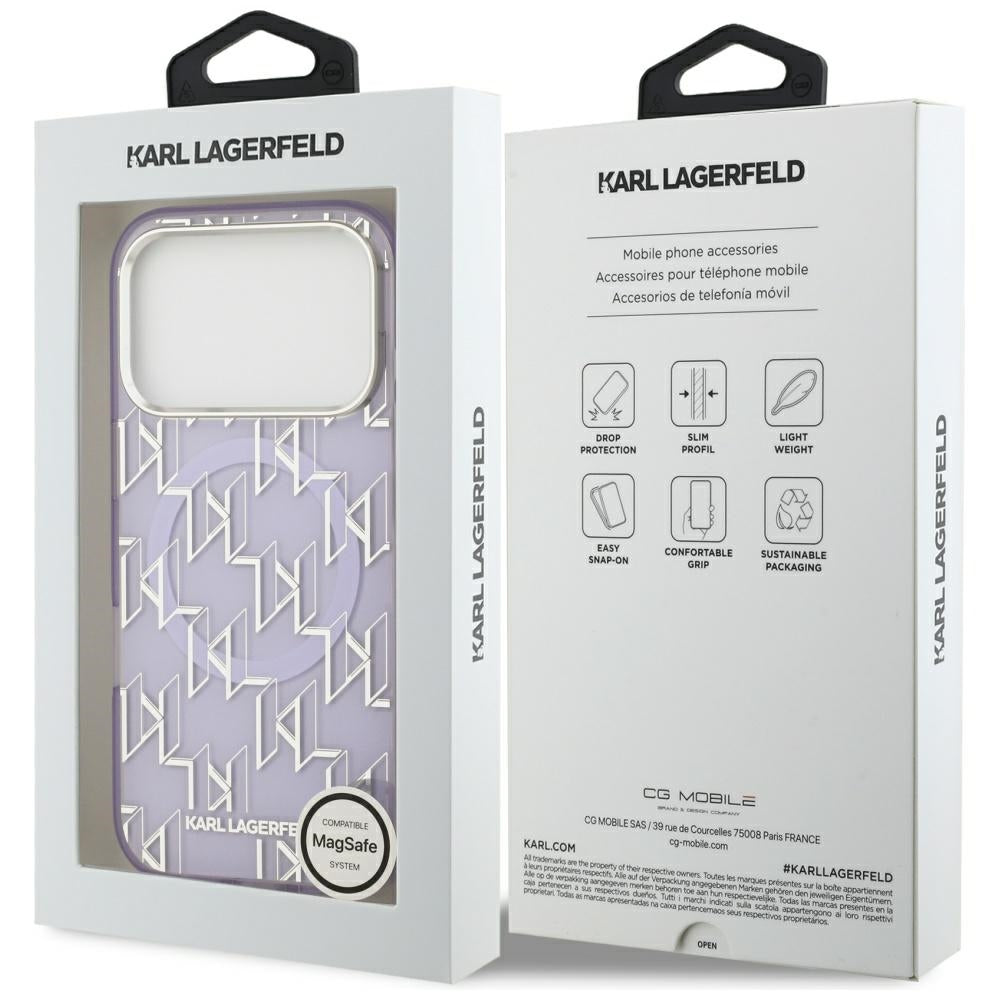 Capa MagSafe para Apple iPhone 17 Pro Max, Karl Lagerfeld, IML KL Monogram, Roxo