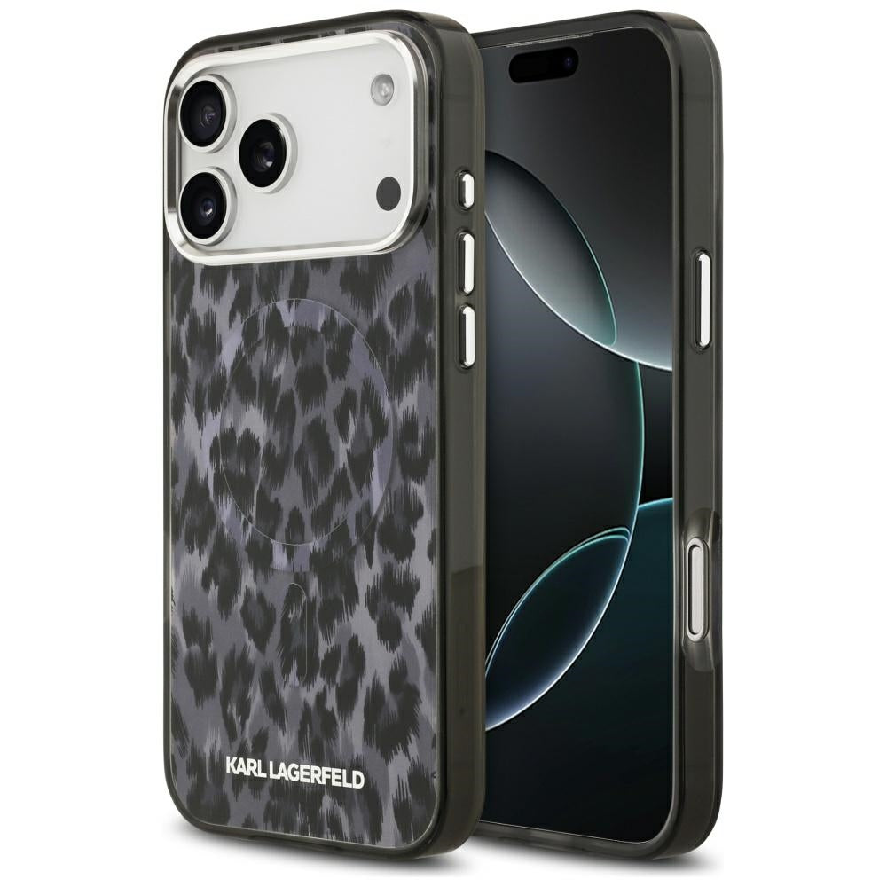 Capa MagSafe para Apple iPhone 17 Pro Max, Karl Lagerfeld, Padrão Leopardo IML, Preta