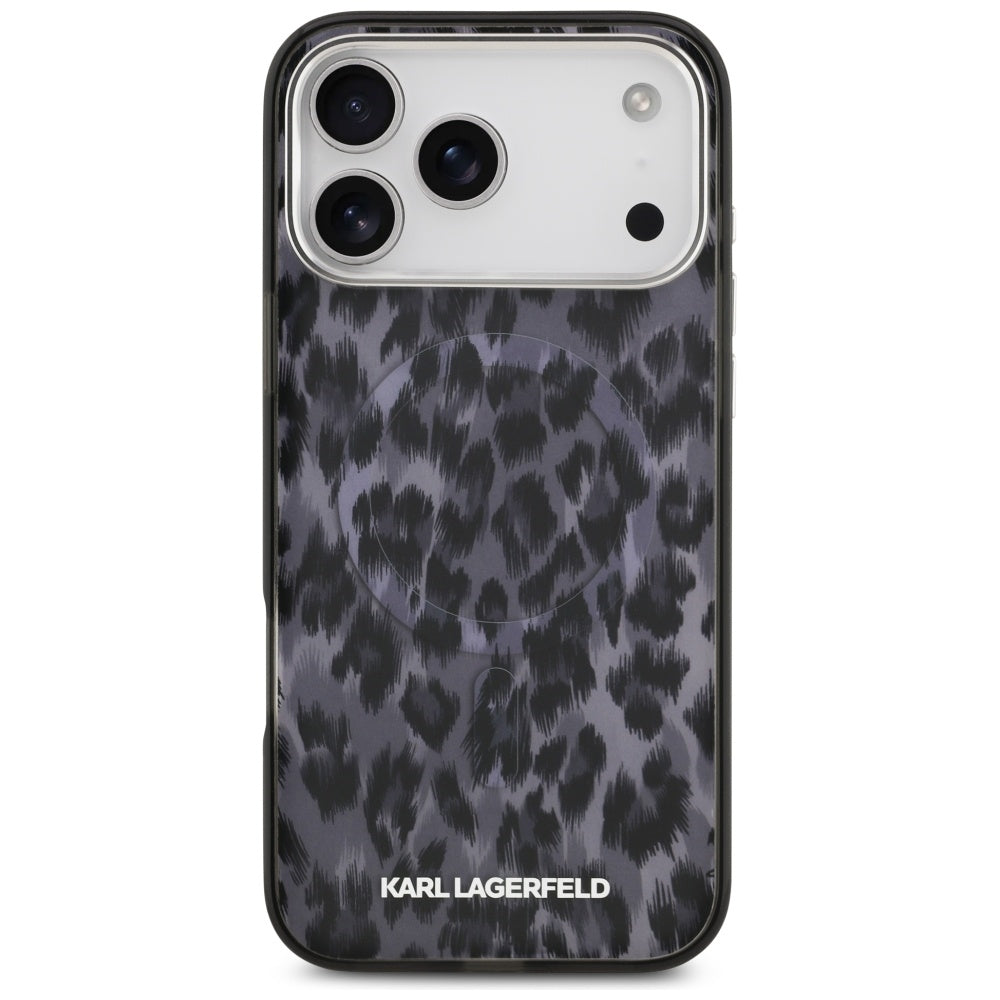 Capa MagSafe para Apple iPhone 17 Pro Max, Karl Lagerfeld, Padrão Leopardo IML, Preta