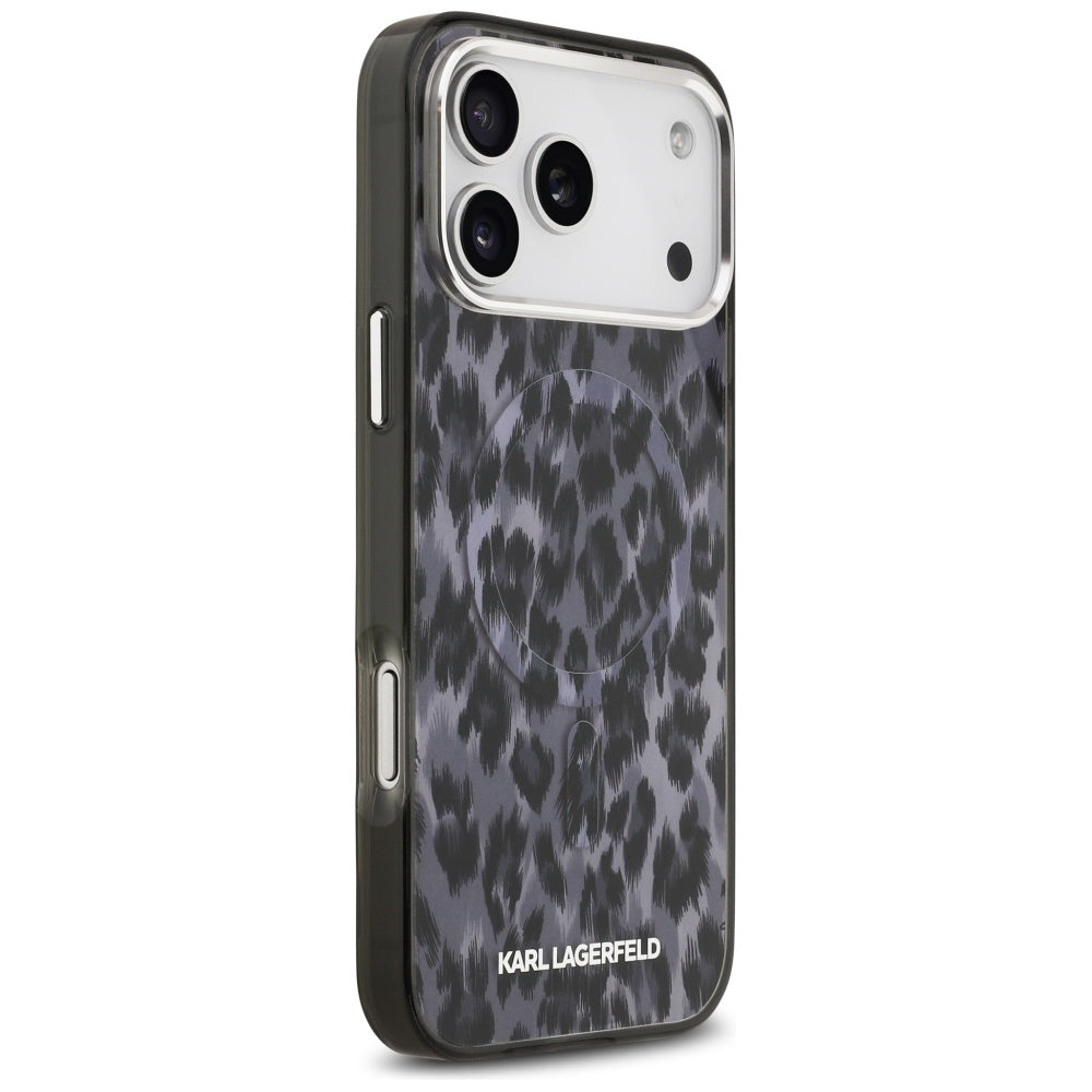 Capa MagSafe para Apple iPhone 17 Pro Max, Karl Lagerfeld, Padrão Leopardo IML, Preta