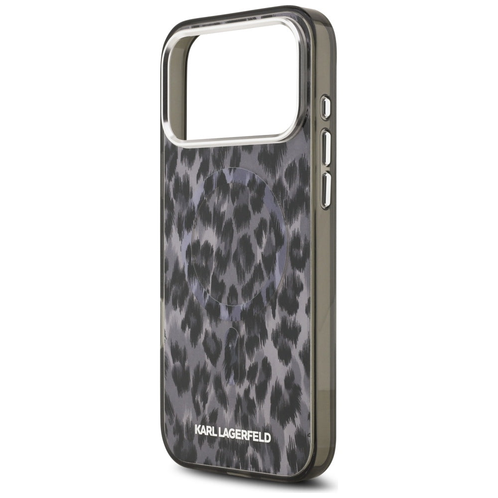Capa MagSafe para Apple iPhone 17 Pro Max, Karl Lagerfeld, Padrão Leopardo IML, Preta