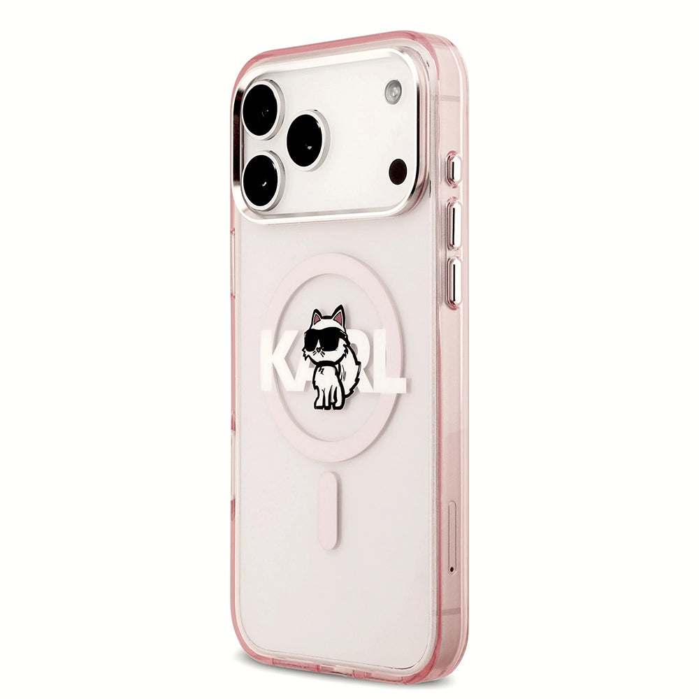 Capa MagSafe para Apple iPhone 17 Pro Max, Karl Lagerfeld, IML Sketch Logo Choupette, Rosa