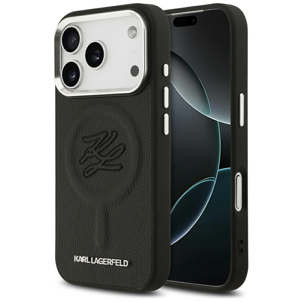 MagSafe Case for Apple iPhone 17 Pro Max, Karl Lagerfeld, Initial & Metal Logo, Black
