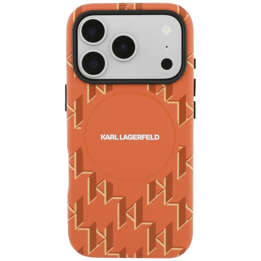 Capa MagSafe para Apple iPhone 17 Pro Max, Karl Lagerfeld, Logo KL Monograma, Laranja