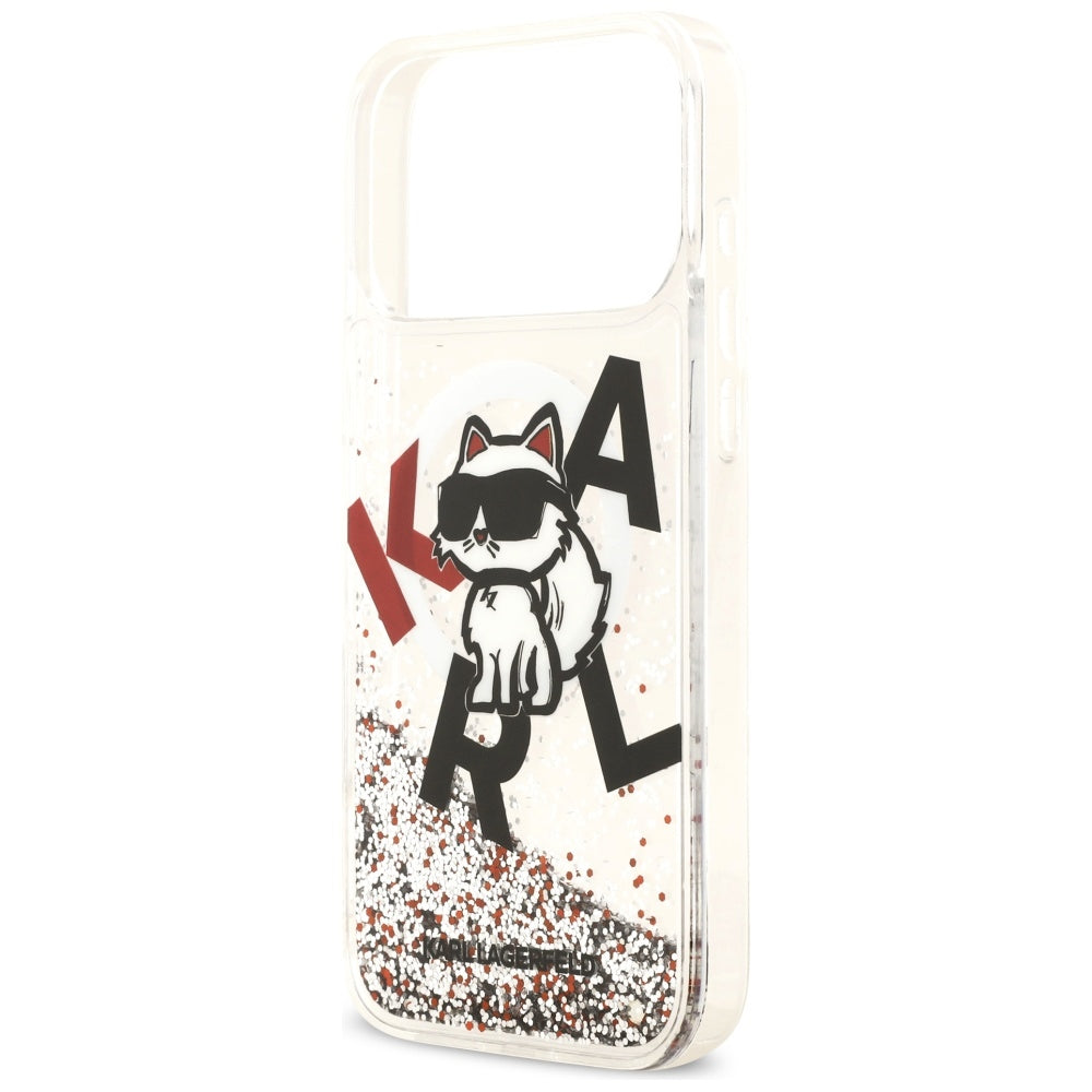 MagSafe Case for Apple iPhone 17 Pro Max, Karl Lagerfeld, Liquid Glitter Logo Choupette, Transparent