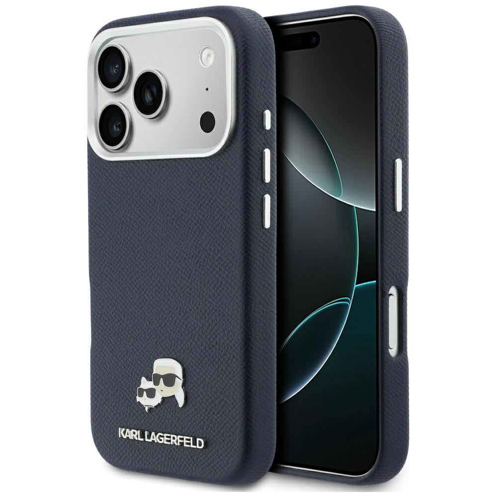 Capa MagSafe para Apple iPhone 17 Pro Max, Karl Lagerfeld, Saffiano Karl & Choupette Pins, Azul