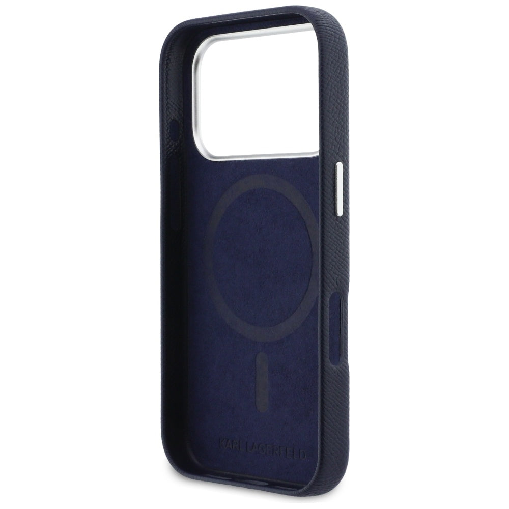 Capa MagSafe para Apple iPhone 17 Pro Max, Karl Lagerfeld, Saffiano Karl & Choupette Pins, Azul