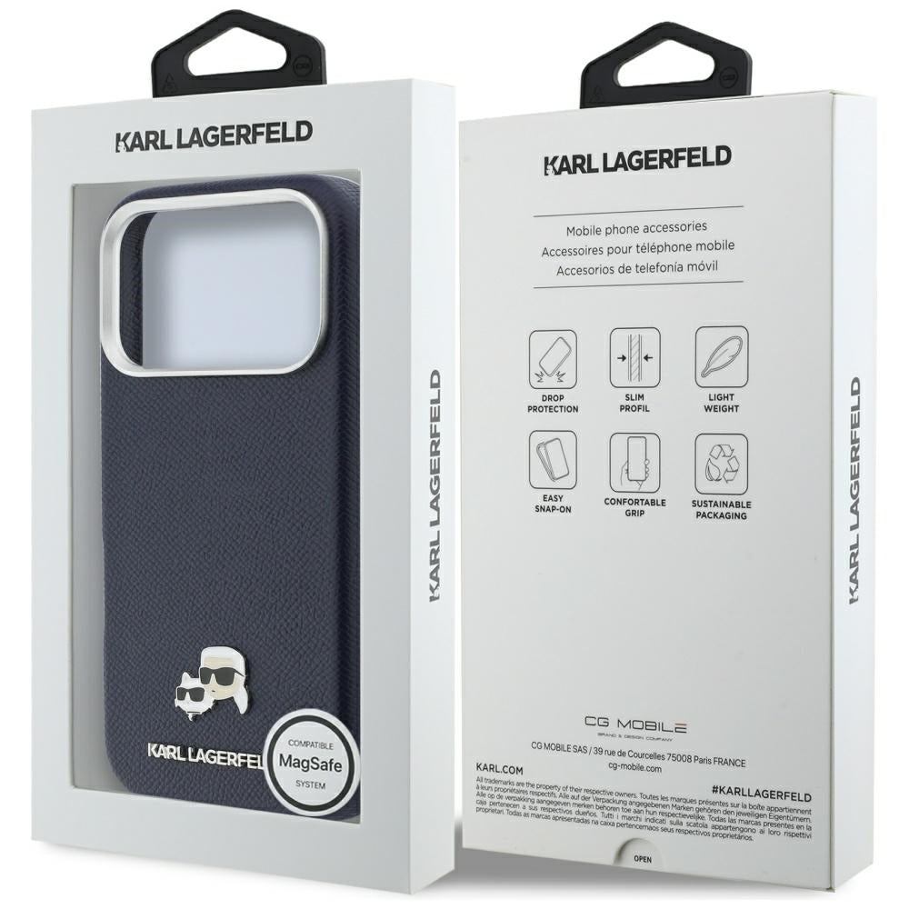 Capa MagSafe para Apple iPhone 17 Pro Max, Karl Lagerfeld, Saffiano Karl & Choupette Pins, Azul