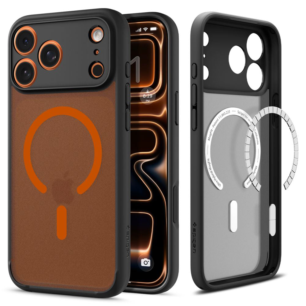 Capa MagSafe para Apple iPhone 17 Pro Max, Spigen, Ultra Hybrid, Preta Laranja Acetinada ACS10482