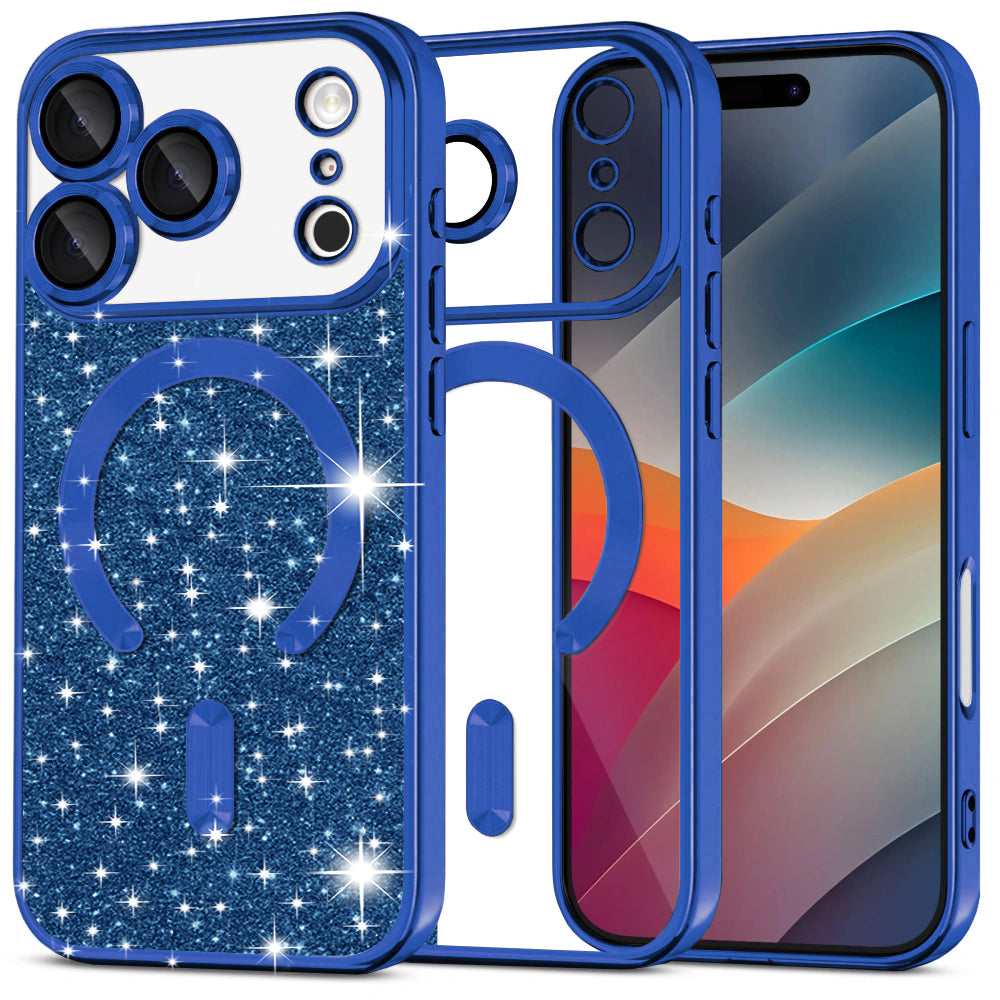 Capa MagSafe para Apple iPhone 17 Pro Max, Techsuit, Luxury Glitter, Azul Escuro