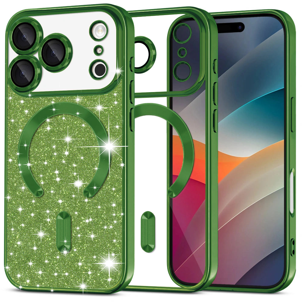 Capa MagSafe para Apple iPhone 17 Pro Max, Techsuit, Luxury Glitter, Verde Escuro