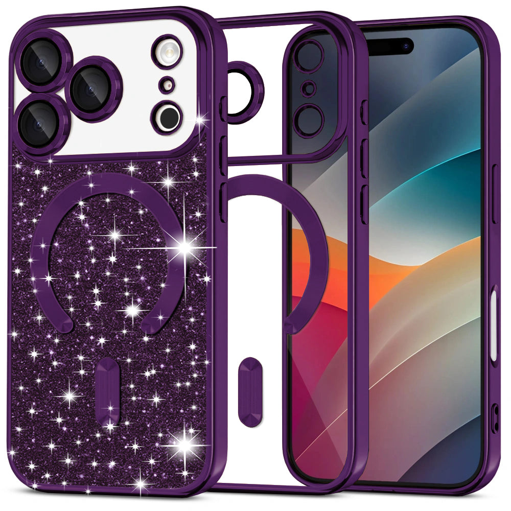 Capa MagSafe para Apple iPhone 17 Pro, Techsuit, Luxury Glitter, Roxo Escuro