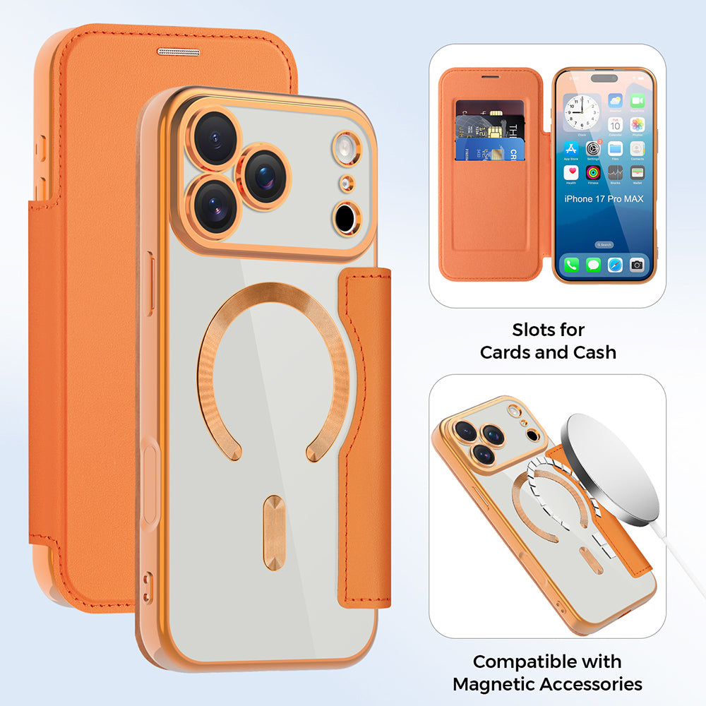 Capa MagSafe para Apple iPhone 17 Pro, Techsuit, SmartMag Book, Laranja