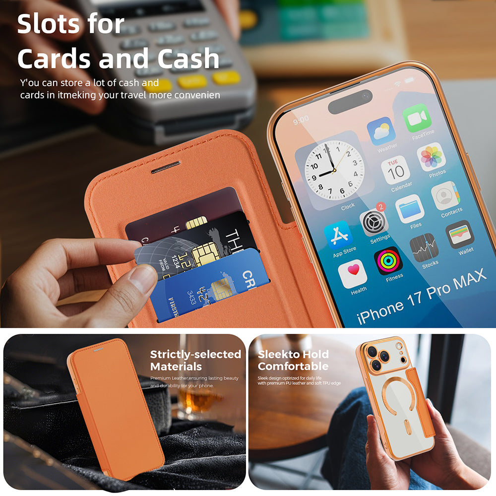 Capa MagSafe para Apple iPhone 17 Pro, Techsuit, SmartMag Book, Laranja
