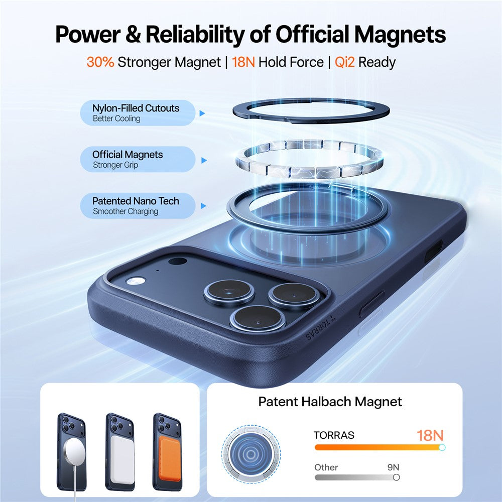 Capa MagSafe para Apple iPhone 17 Pro, Torras, Ostand Pro, Azul-marinho