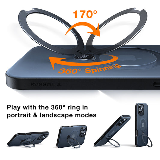 Capa MagSafe para Apple iPhone 17 Pro, Torras, Ostand Spin, Preta