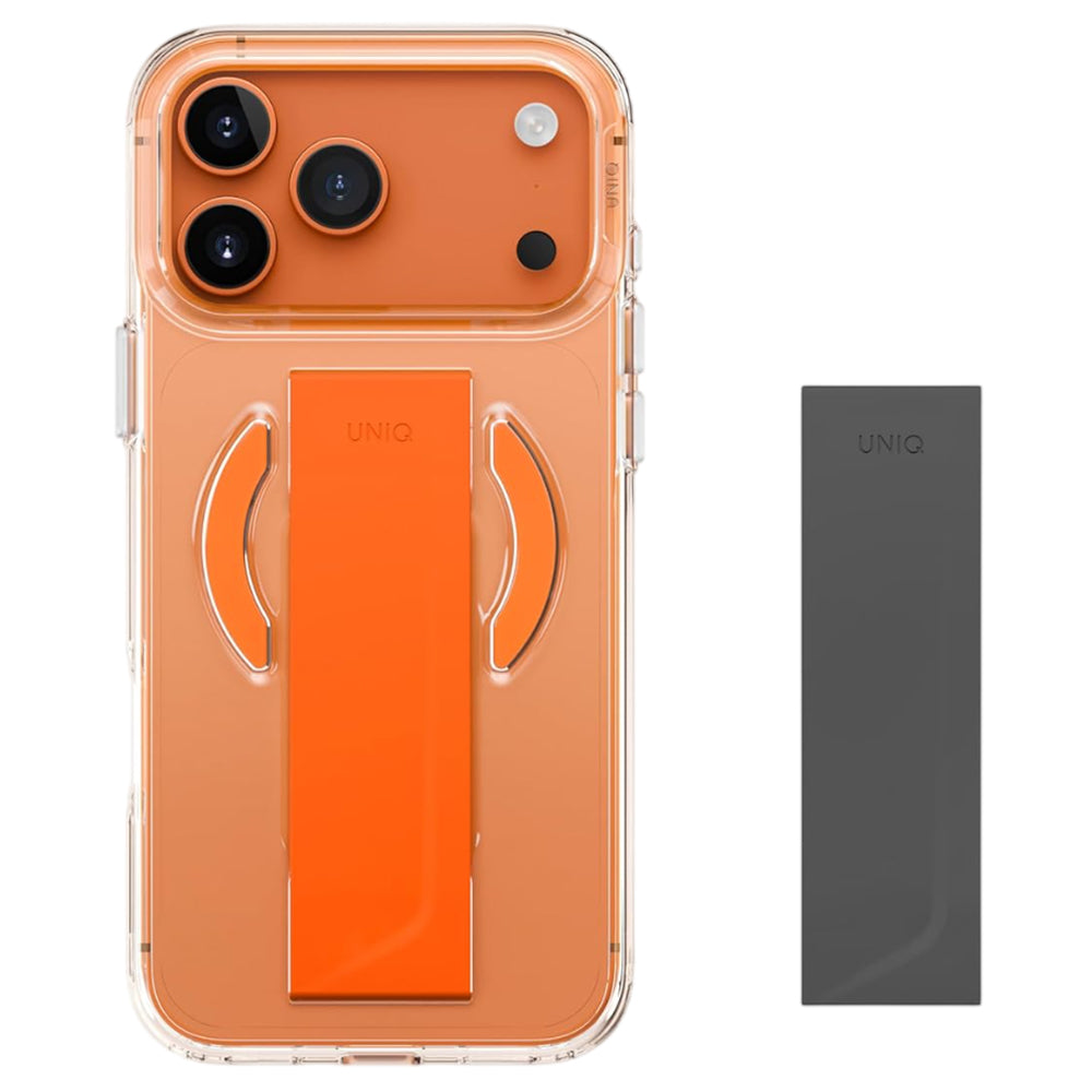 Capa MagSafe para Apple iPhone 17 Pro, UNIQ, Heldro Air MagClick, Transparente Laranja