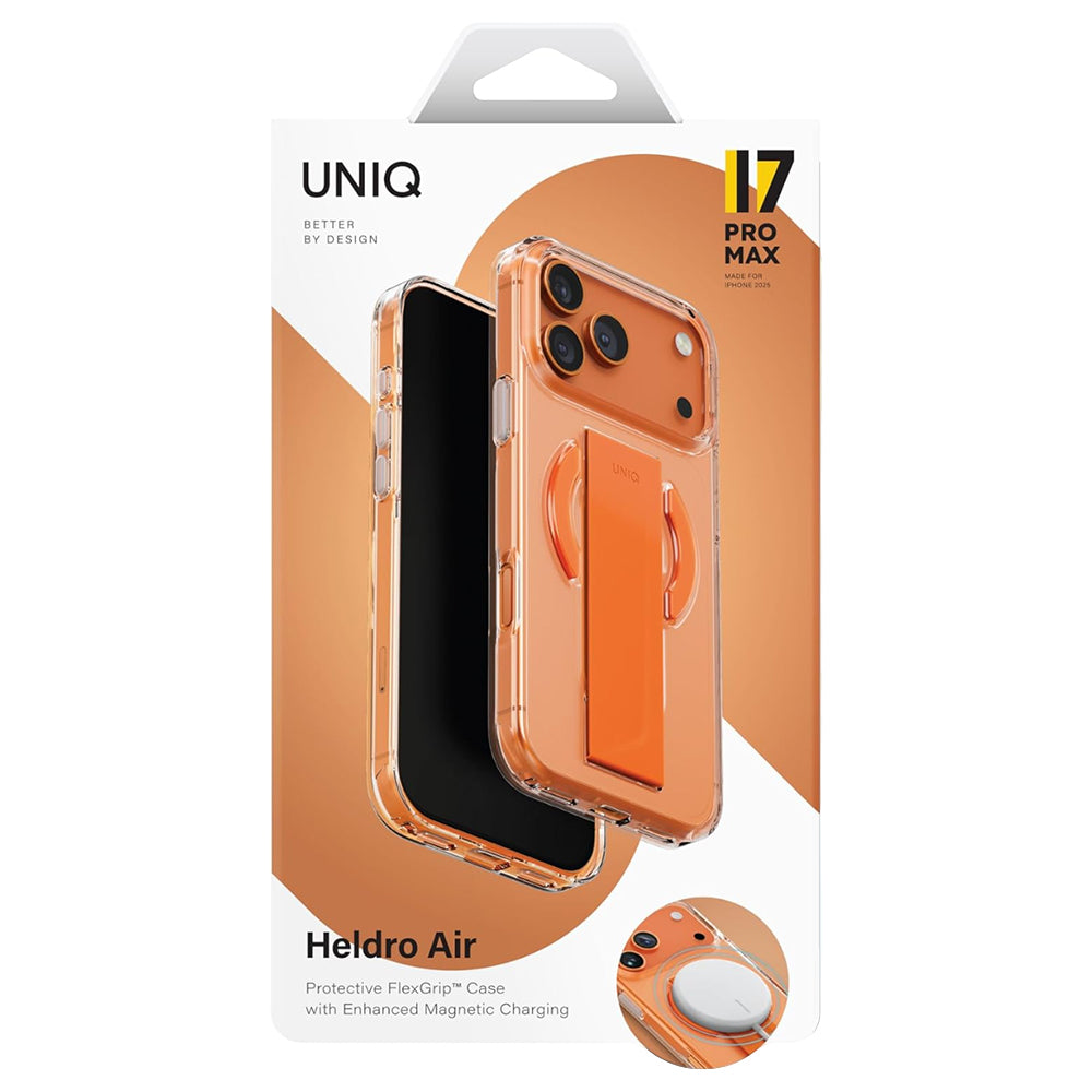 Capa MagSafe para Apple iPhone 17 Pro, UNIQ, Heldro Air MagClick, Transparente Laranja