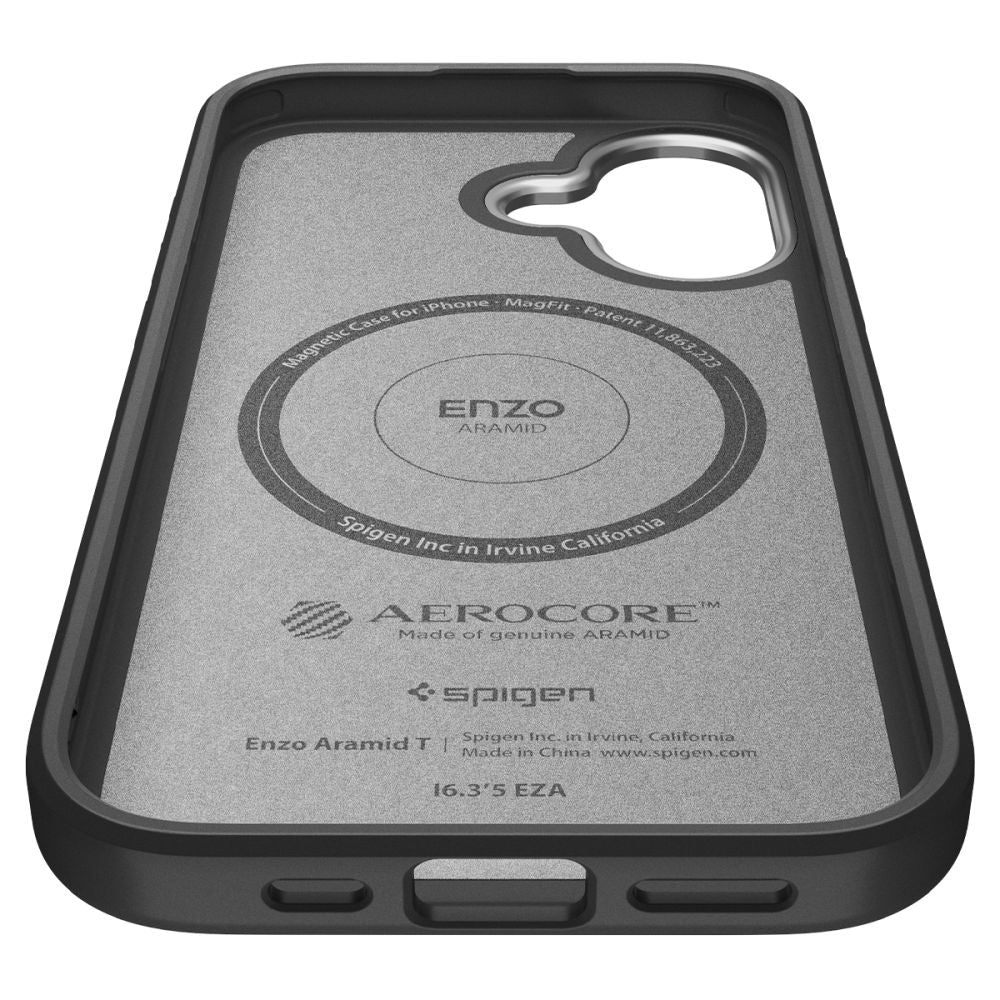 Capa MagSafe para Apple iPhone 17, Spigen, Enzo Aramid T, Preta Prateada ACS09989