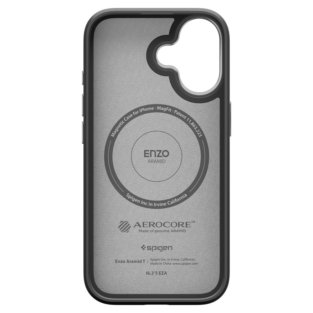 Capa MagSafe para Apple iPhone 17, Spigen, Enzo Aramid T, Preta Prateada ACS09989