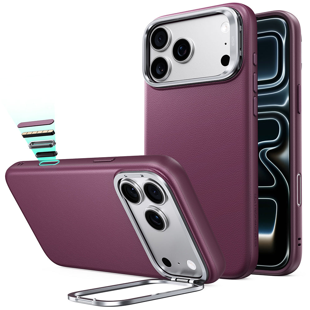 Capa MagSafe para Apple iPhone 18 Pro / 17 Pro, ESR, Atelier com Suporte, Vinho Escuro Satinado
