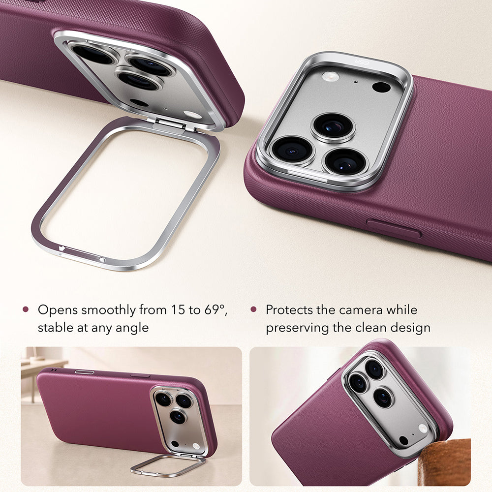 Capa MagSafe para Apple iPhone 18 Pro / 17 Pro, ESR, Atelier com Suporte, Vinho Escuro Satinado