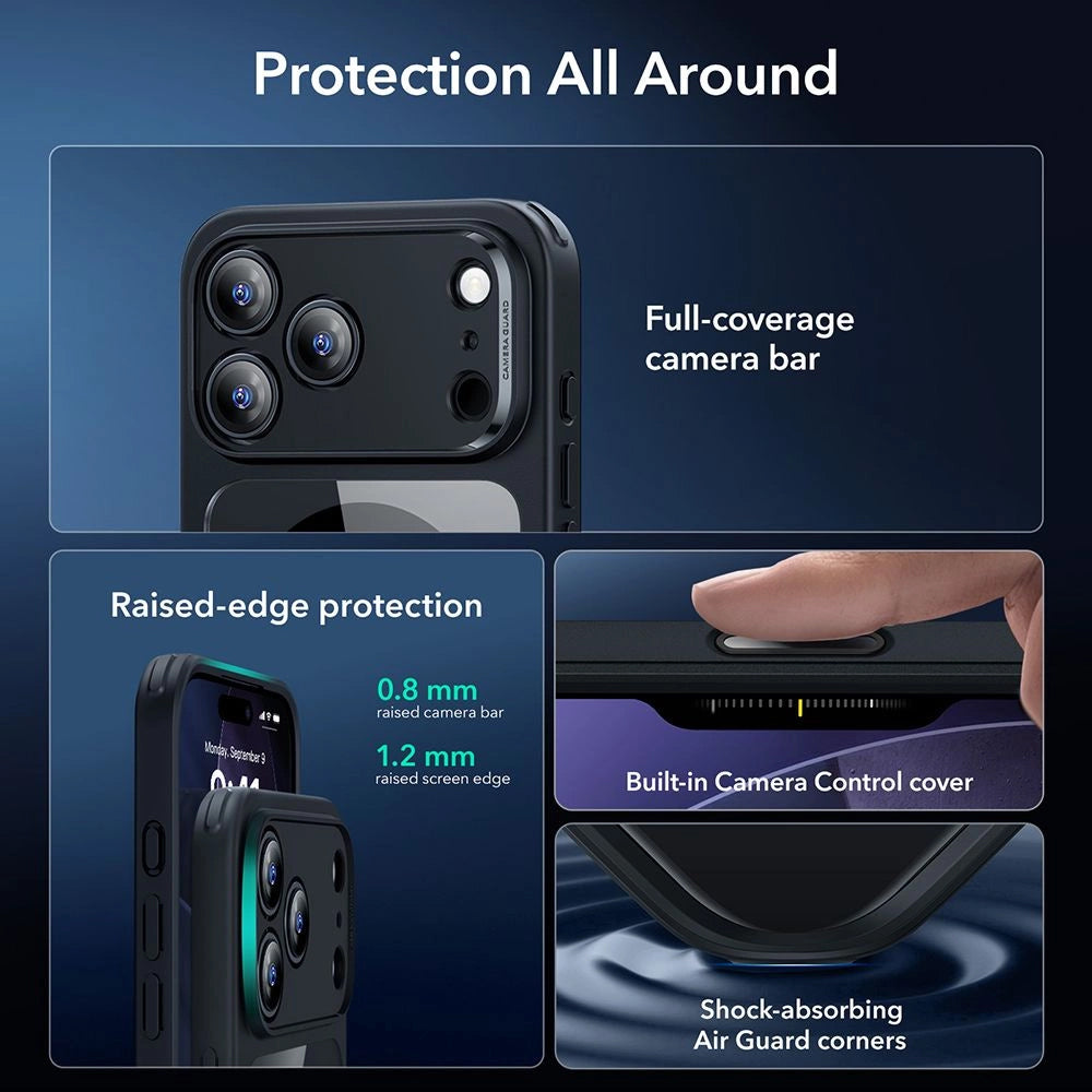 Capa MagSafe para Apple iPhone 18 Pro / 17 Pro, ESR, Classic Hybrid com Protetor de Ecrã, Preto Transparente