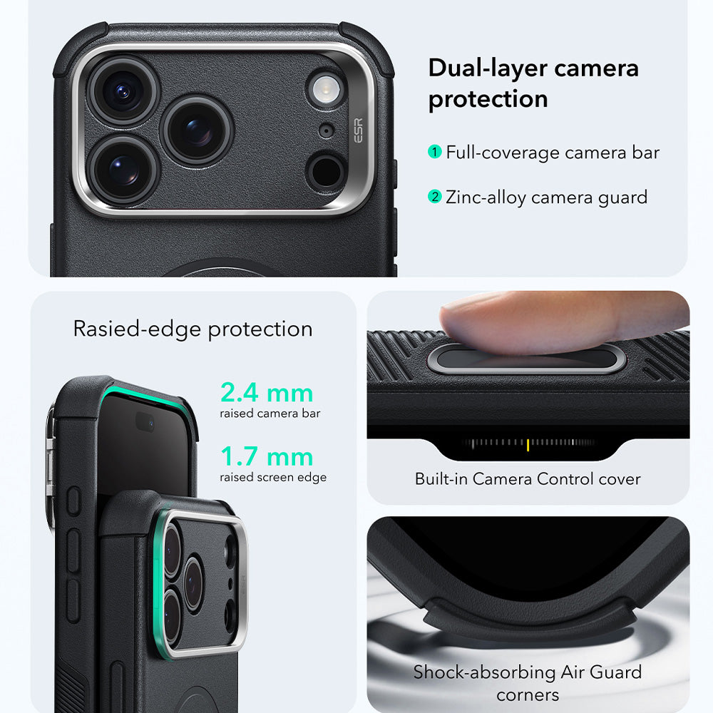 Capa MagSafe para Apple iPhone 18 Pro / 17 Pro, ESR, Cyber Armor Kickstand, Preta