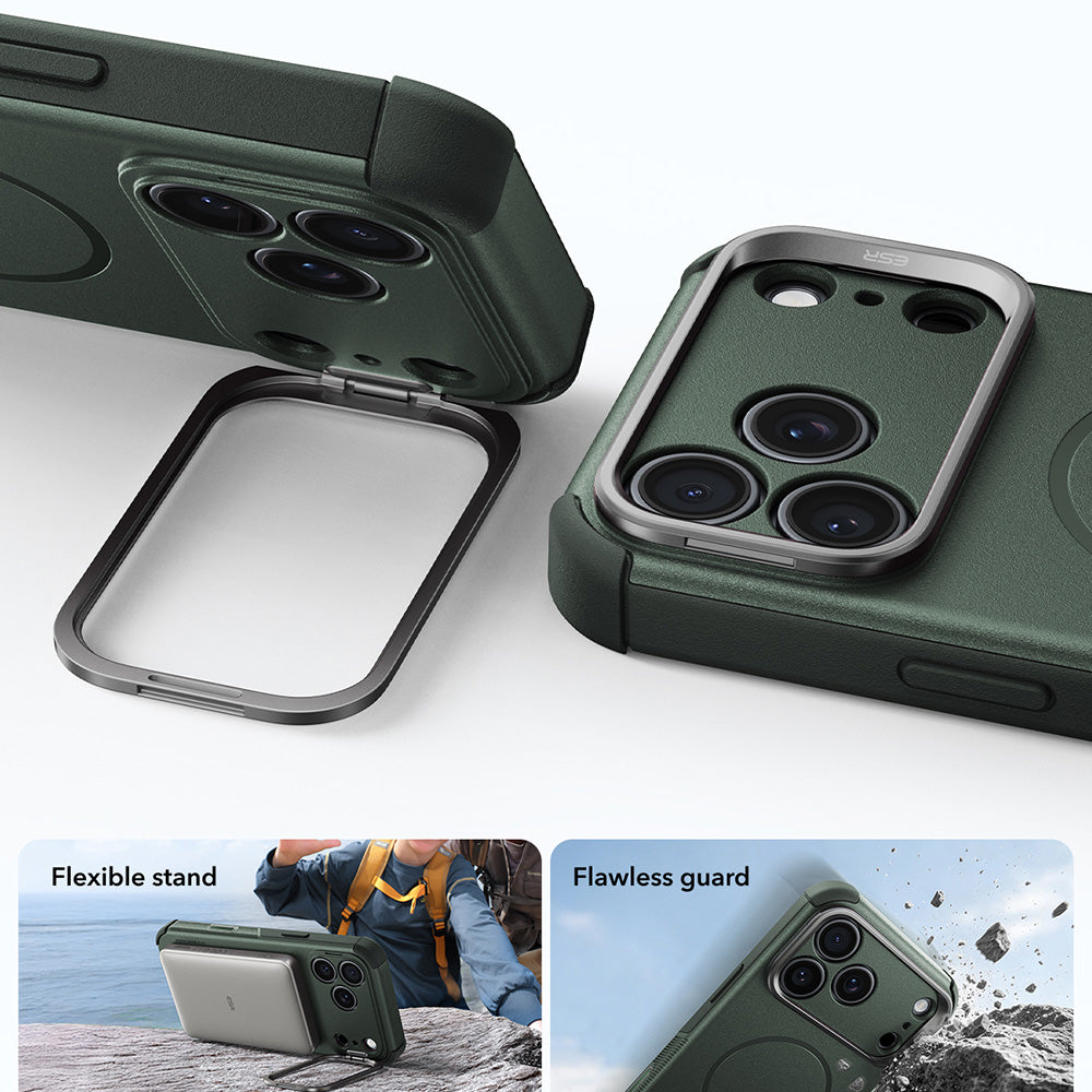 Capa MagSafe para Apple iPhone 18 Pro / 17 Pro, ESR, Cyber Armor Kickstand, Verde