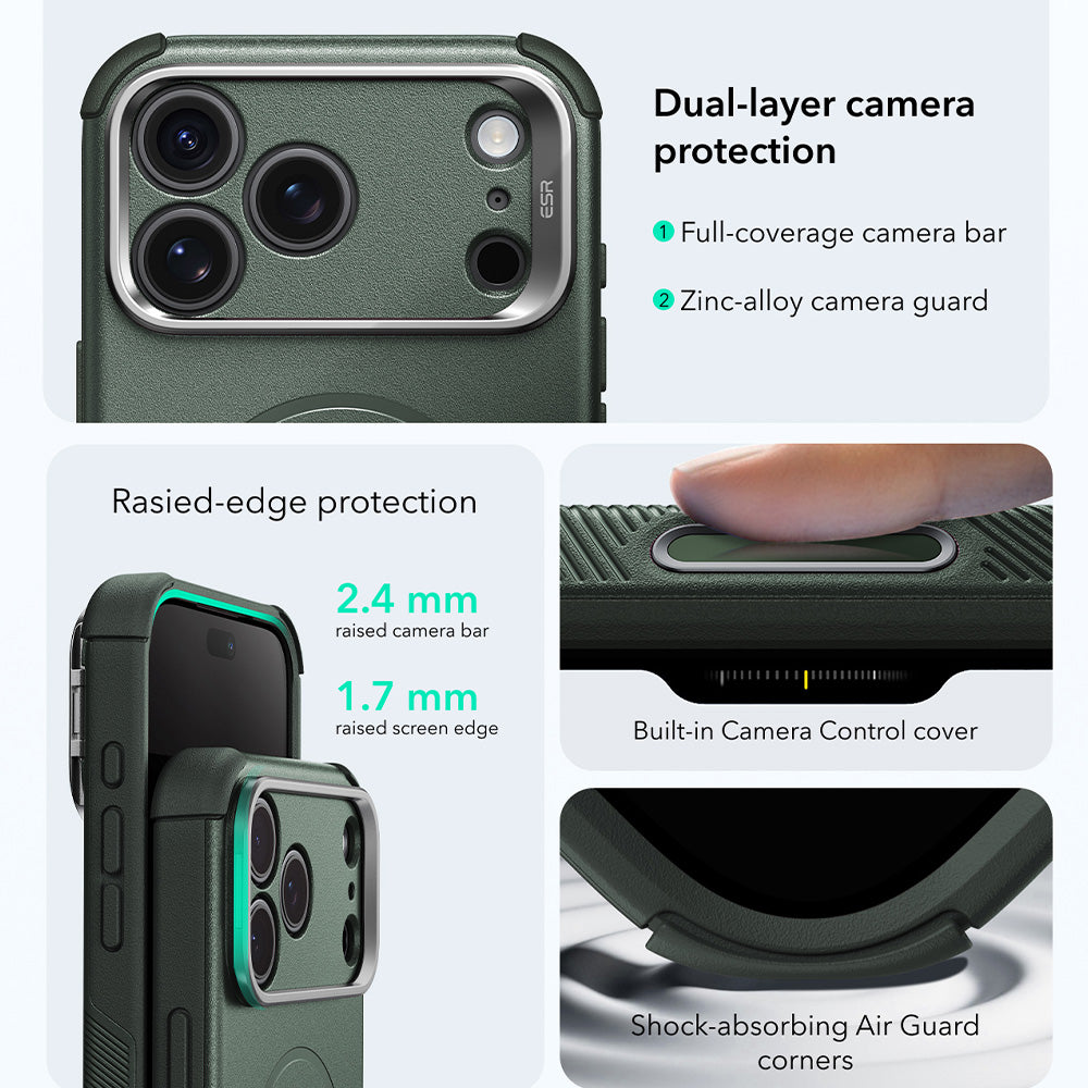 Capa MagSafe para Apple iPhone 18 Pro / 17 Pro, ESR, Cyber Armor Kickstand, Verde