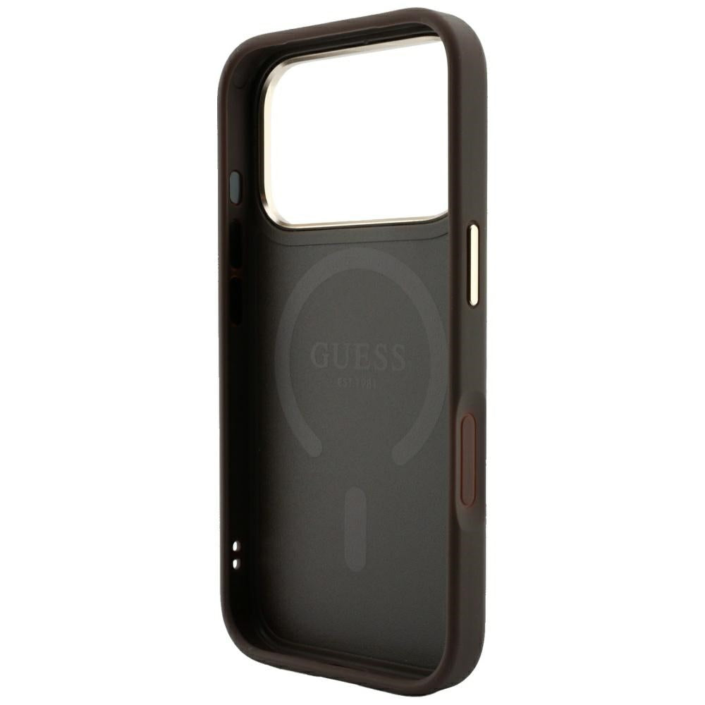 Capa MagSafe para Apple iPhone 18 Pro / 17 Pro, Guess, 4G Embossed Classic, Castanha
