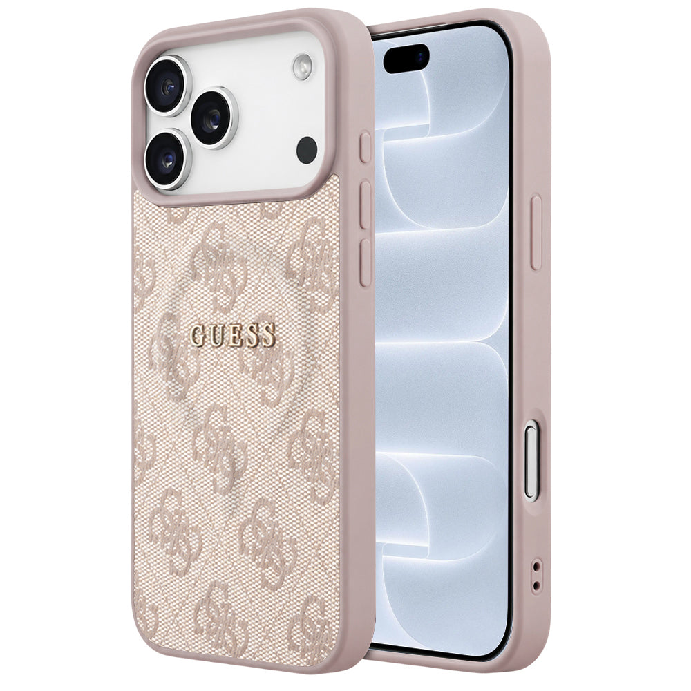 Capa MagSafe para Apple iPhone 18 Pro / 17 Pro, Guess, 4G Embossed Ring Classic Logo, Rosa