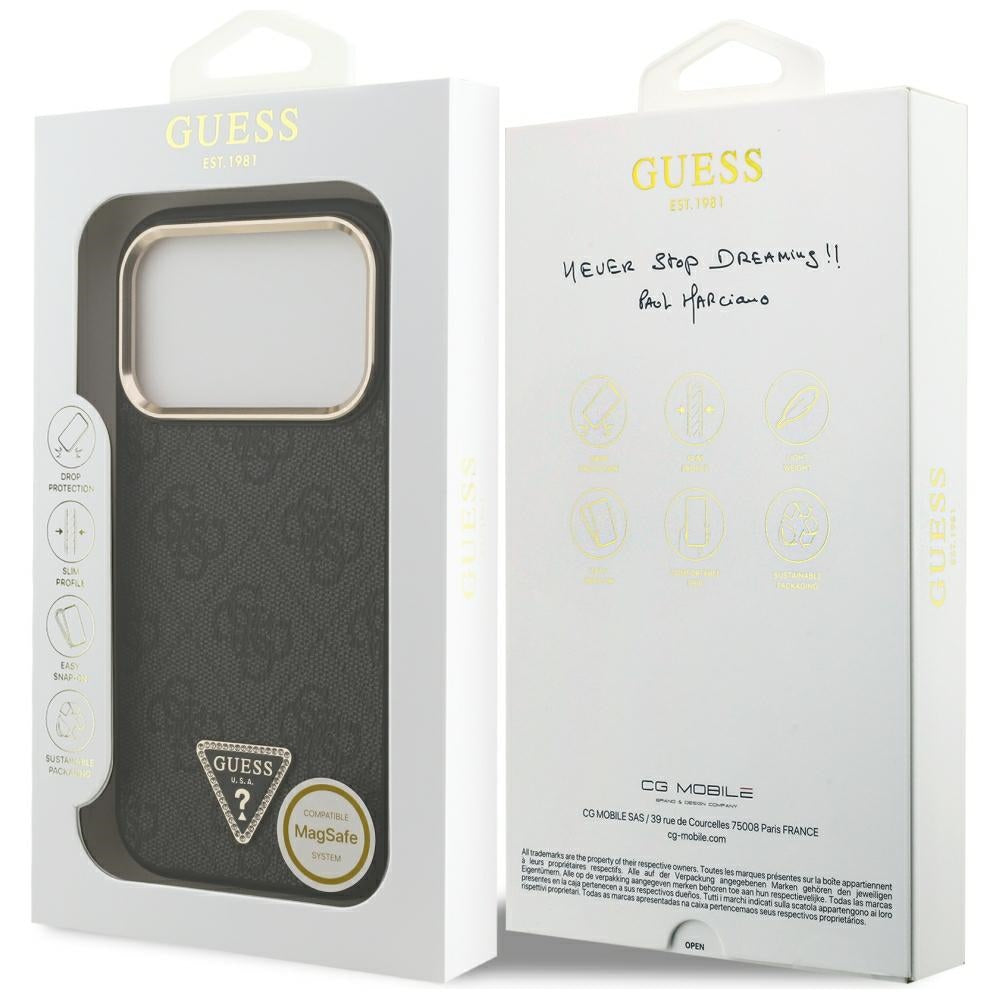 Capa MagSafe para Apple iPhone 18 Pro / 17 Pro, Guess, Logótipo Triângulo 4G, Preta