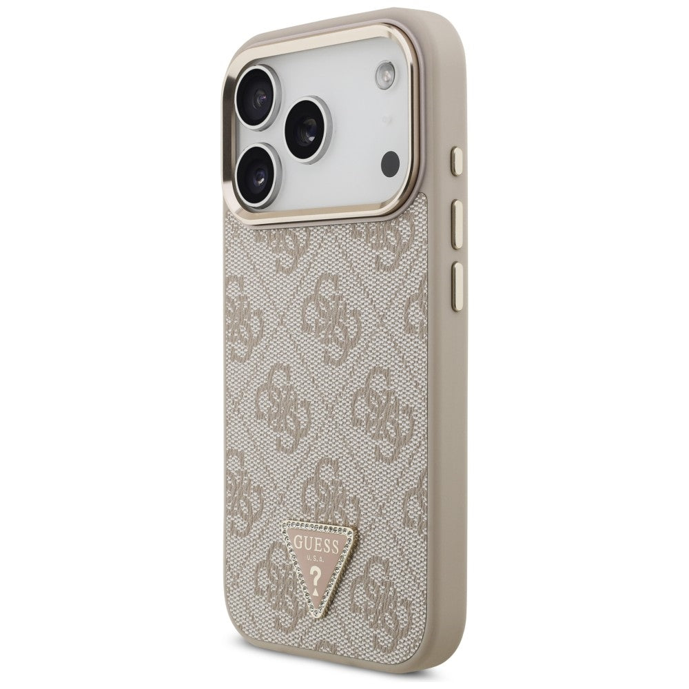 Capa MagSafe para Apple iPhone 18 Pro / 17 Pro, Guess, Logótipo Triângulo 4G, Rosa Dourado